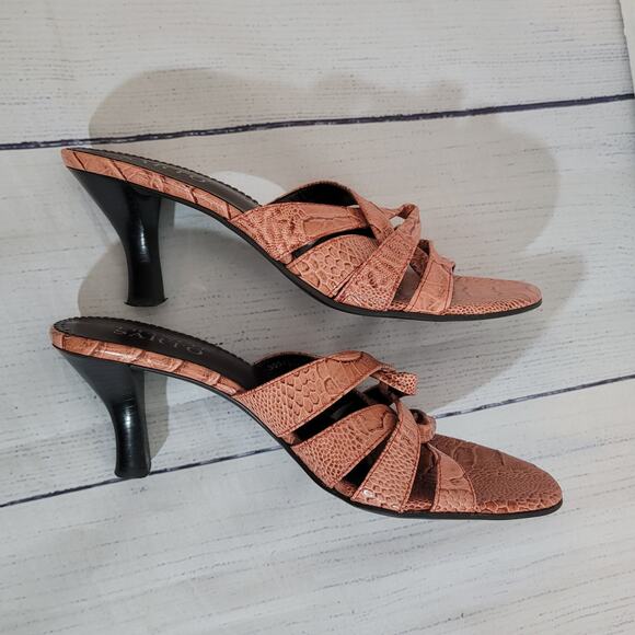 Franco Sarto	Size	8m	Salmon Leather Gator Pattern Crisscross Slide Heels - Picture 9 of 11